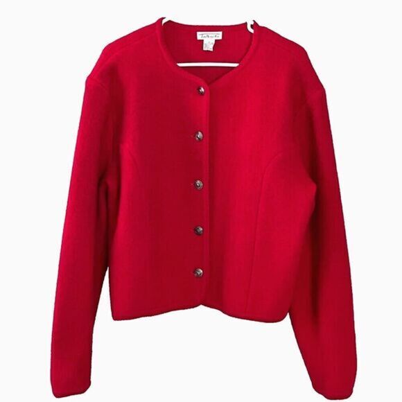 Talbots Womens 100% Wool Cardigan Button Front Long Sleeve Red‎ Size 14 Classic - Picture 1 of 9